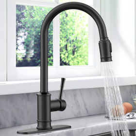 Kitchen Faucet - Spring Kitchen Sink Faucet With 3 Modes Pull Sprayer - Cannot Be Shipped On Weekends, Please Place Your Order With Caution (Color: Black)