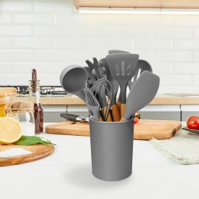 11 Piece Silicone Cooking Tool Set (Color: Grey)