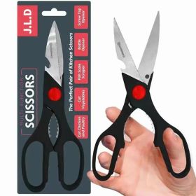 Food Scissors, Sharp Scissors With Walnut Tongs, Bottle Opener, Can Opener, Vegetable Cutting Scissors, Chopping Scissors, USPS Shipping, Support (Color: Black)